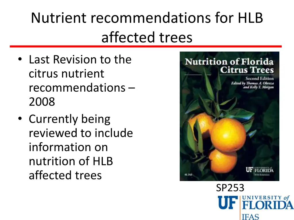 nutrient recommendations for hlb affected trees