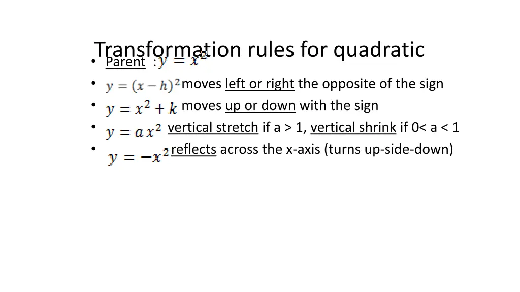 transformation rules for quadratic parent moves