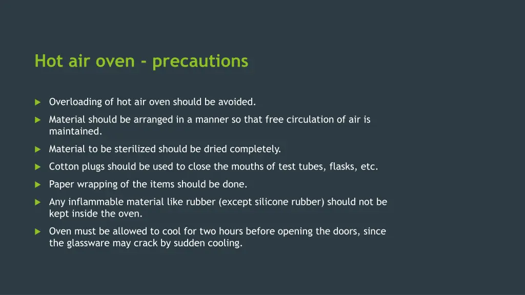 hot air oven precautions