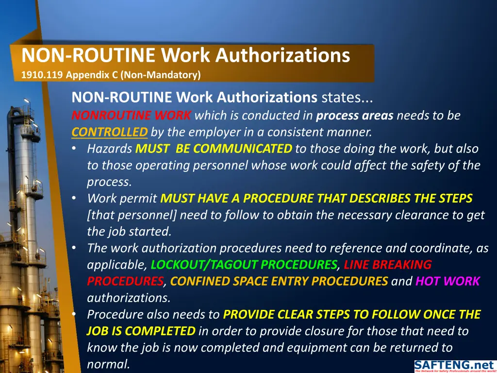 non routine work authorizations 1910 119 appendix