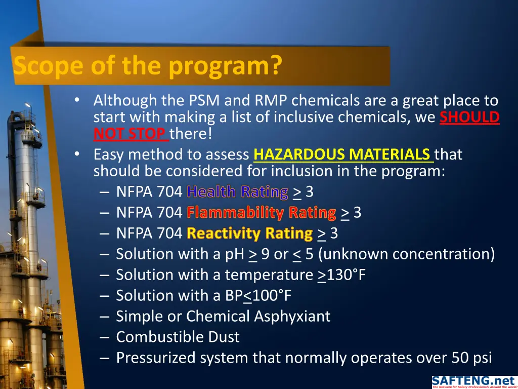 scope of the program although