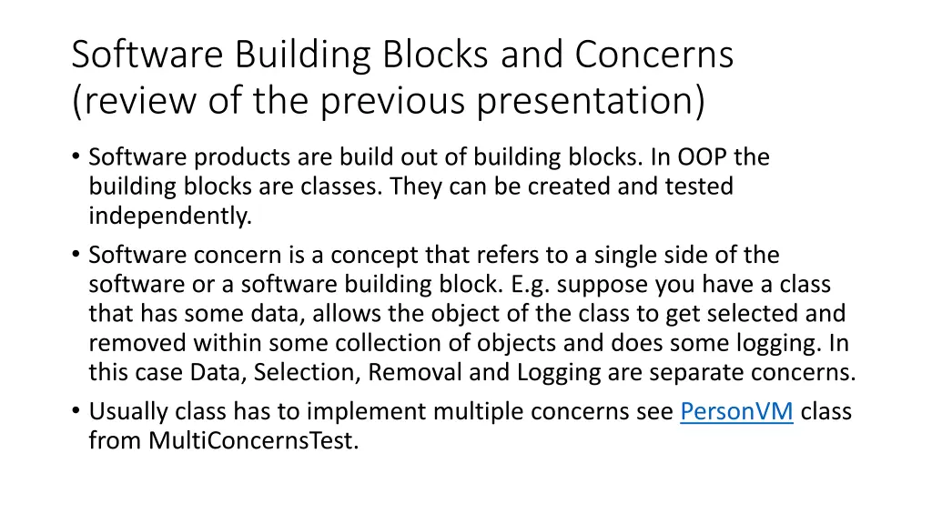 software building blocks and concerns review