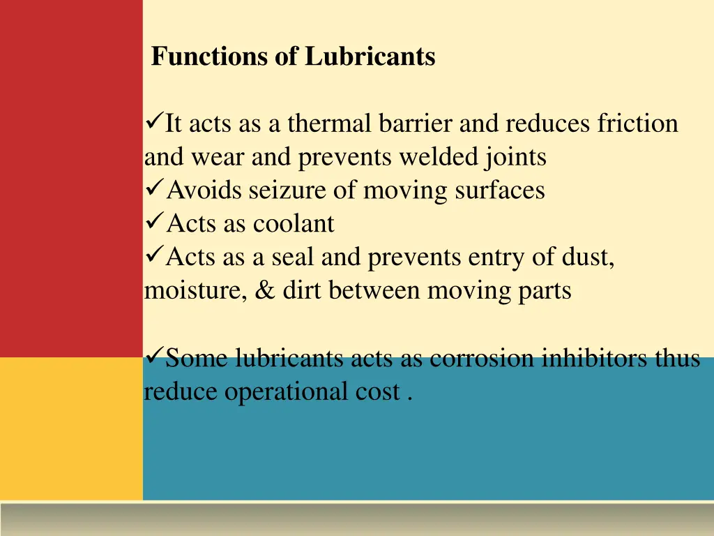 functions of lubricants