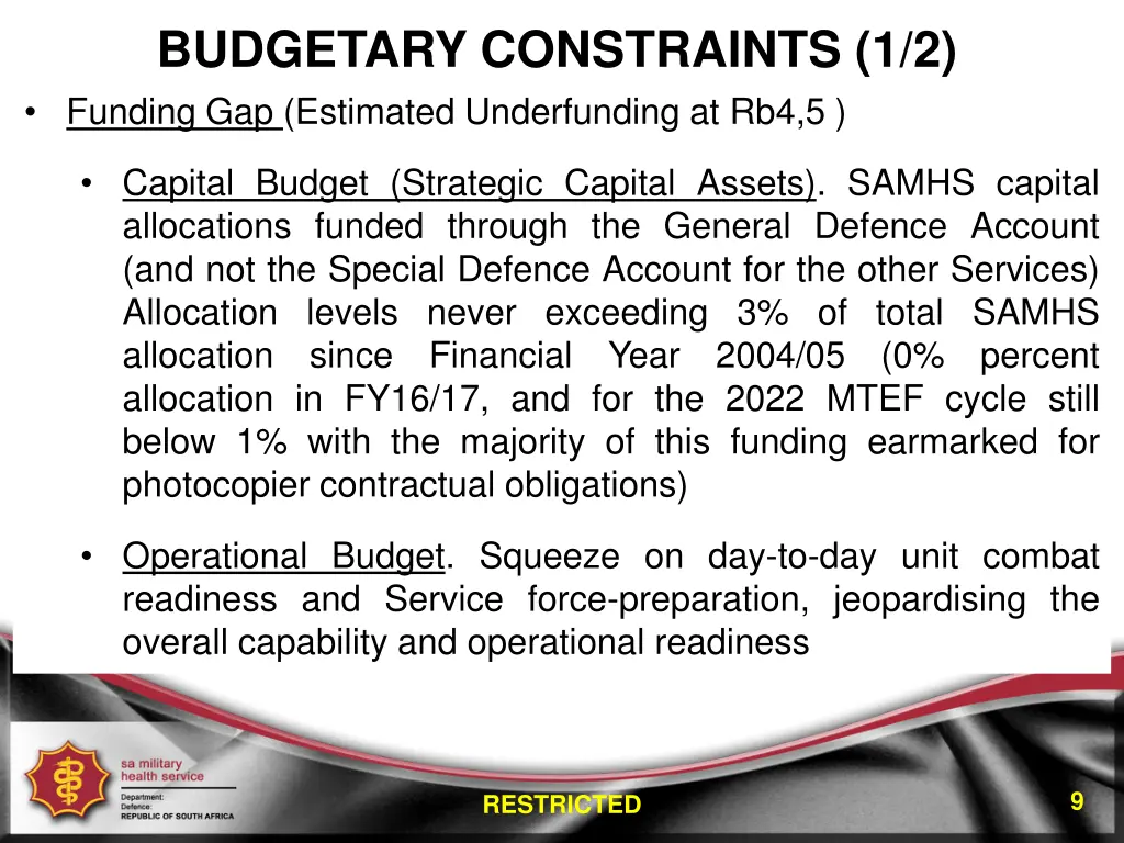 budgetary constraints 1 2 funding gap estimated 1