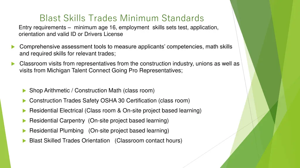 blast skills trades minimum standards entry