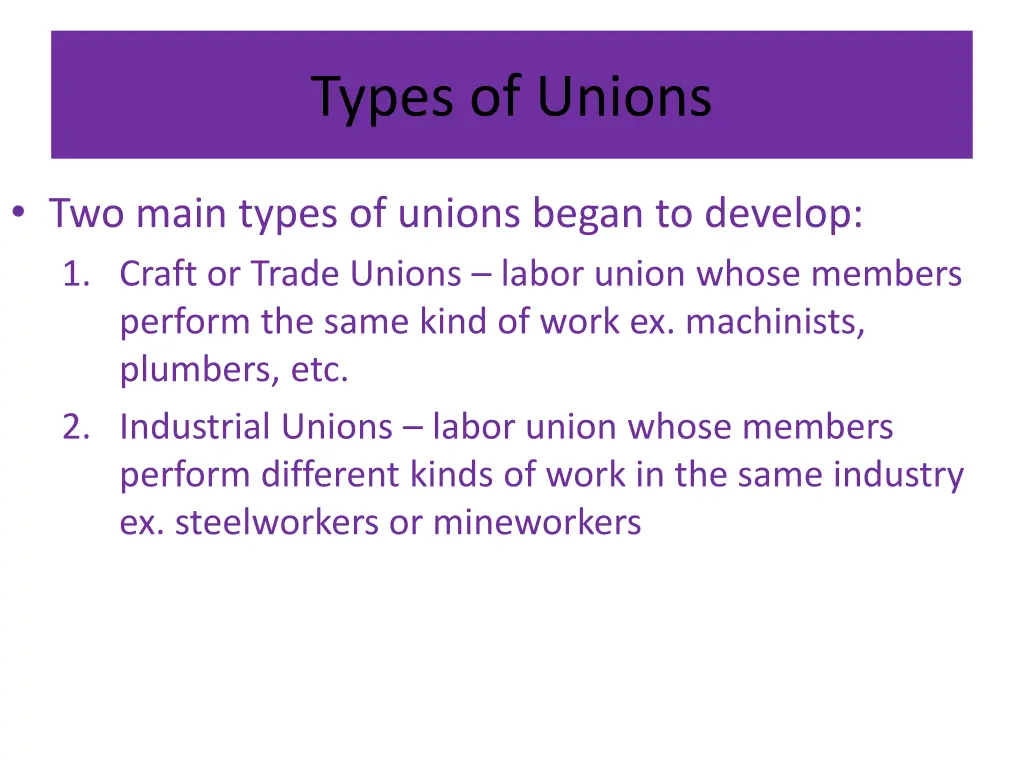 types of unions