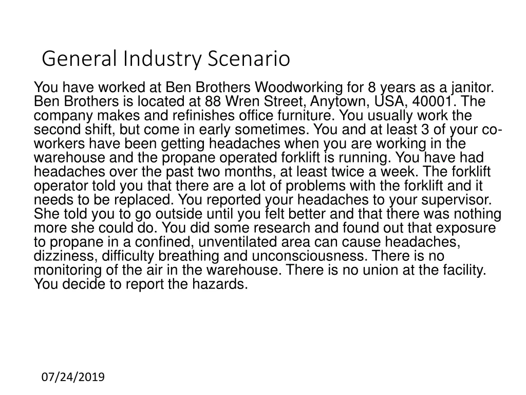 general industry scenario you have worked