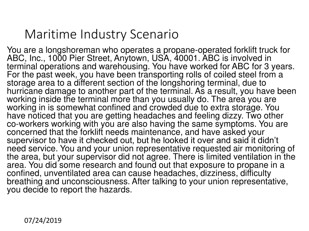 maritime industry scenario you are a longshoreman