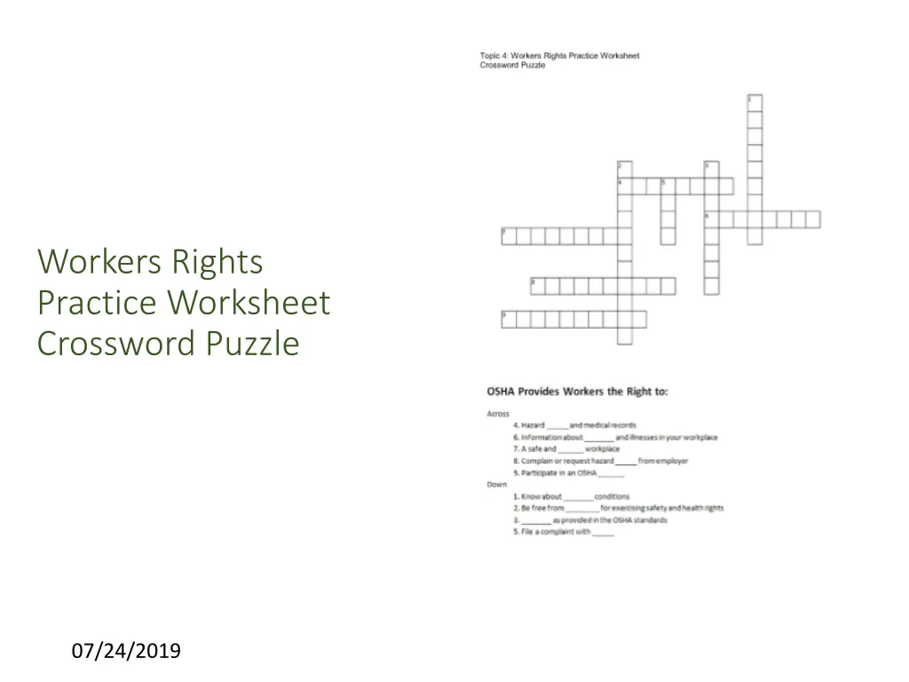 workers rights practice worksheet crossword puzzle