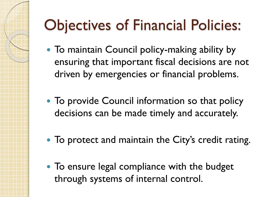 objectives of financial policies