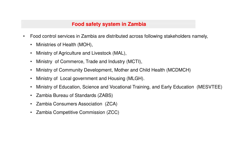 f ood safety system in zambia