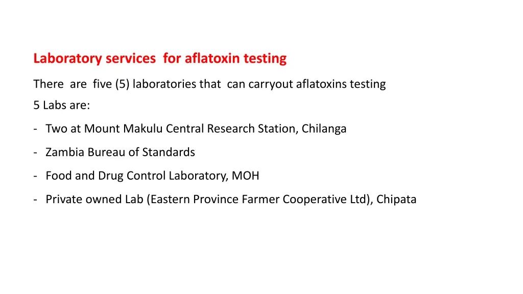 laboratory services for aflatoxin testing