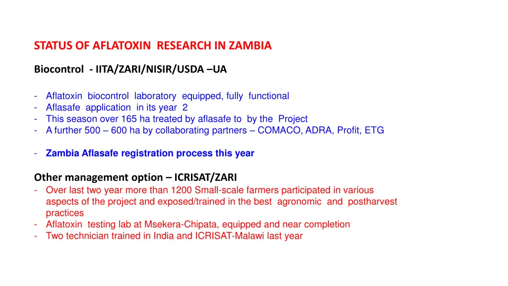 status of aflatoxin research in zambia