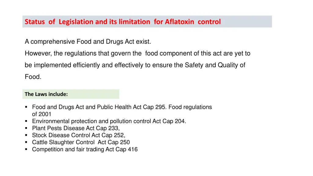 status of legislation and its limitation