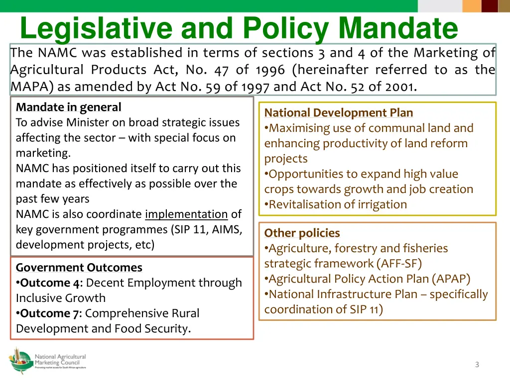 legislative and policy mandate