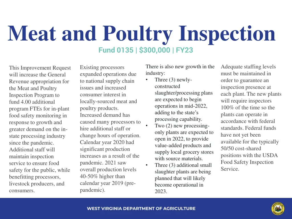 meat and poultry inspection fund 0135 300 000 fy23