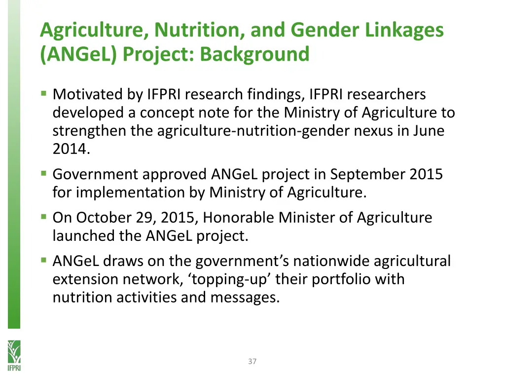 agriculture nutrition and gender linkages angel