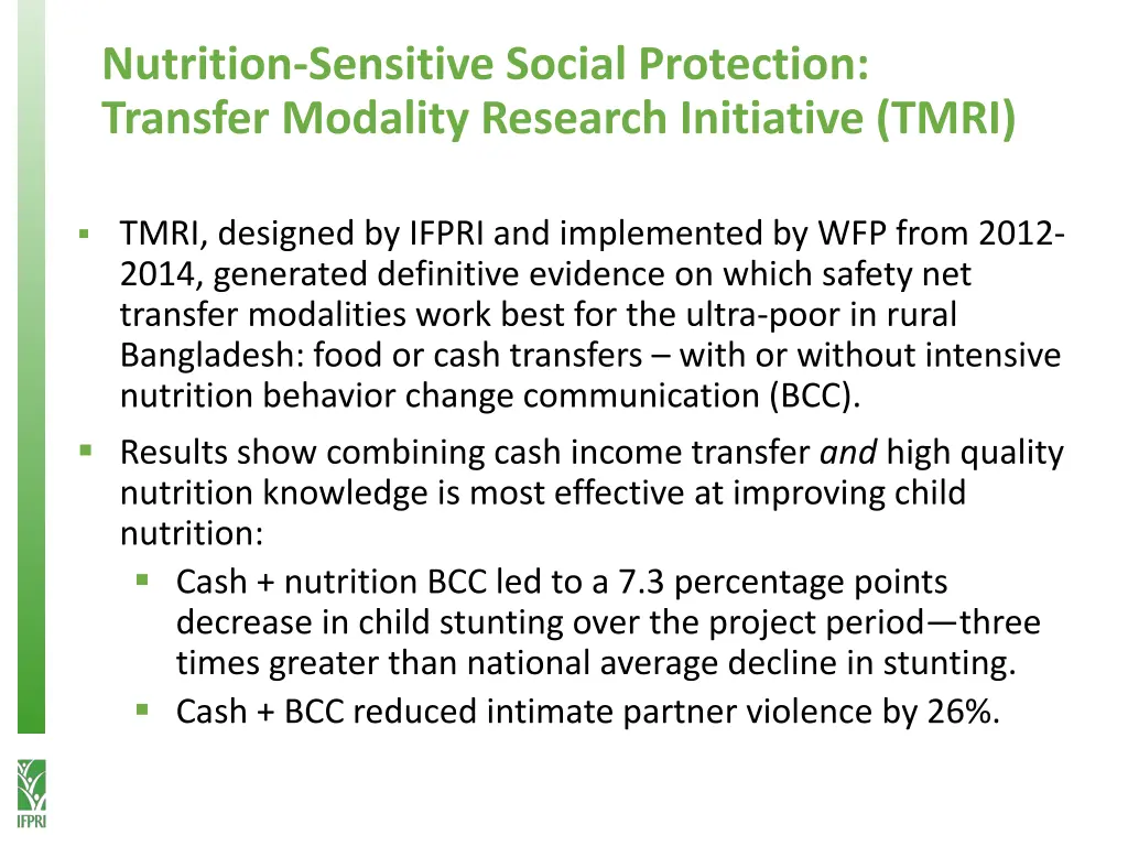 nutrition sensitive social protection transfer