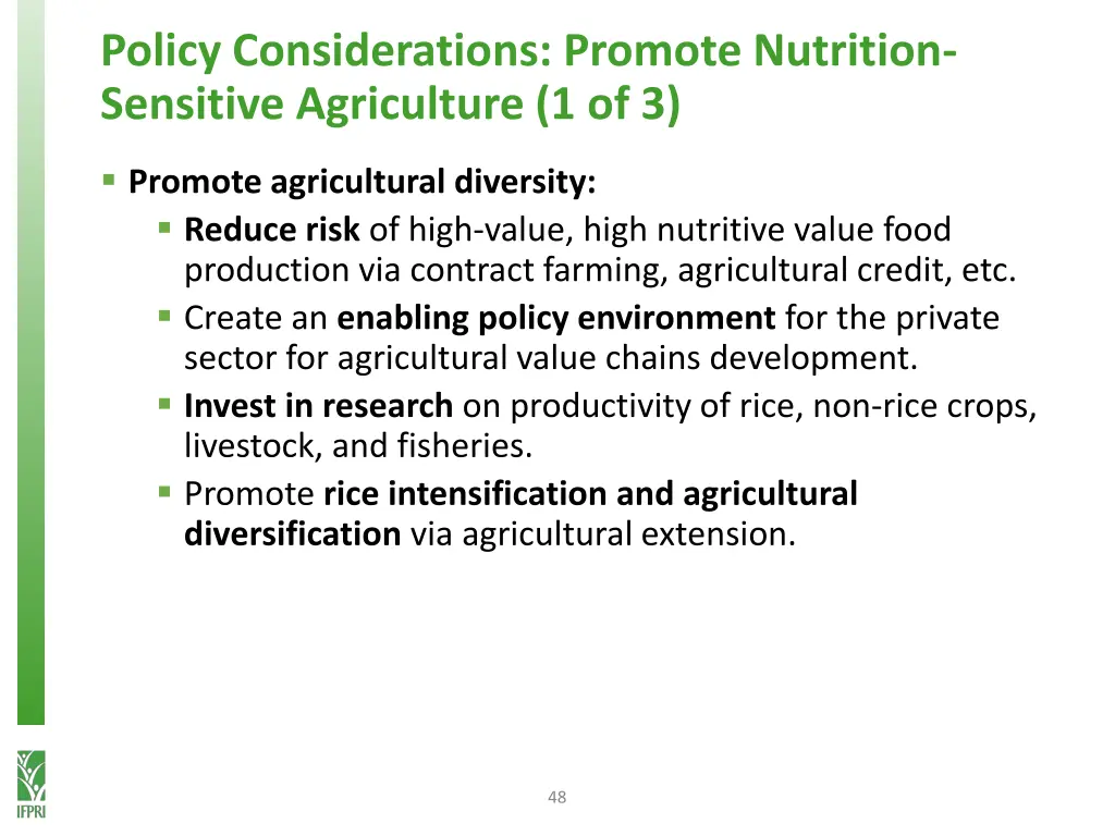 policy considerations promote nutrition sensitive