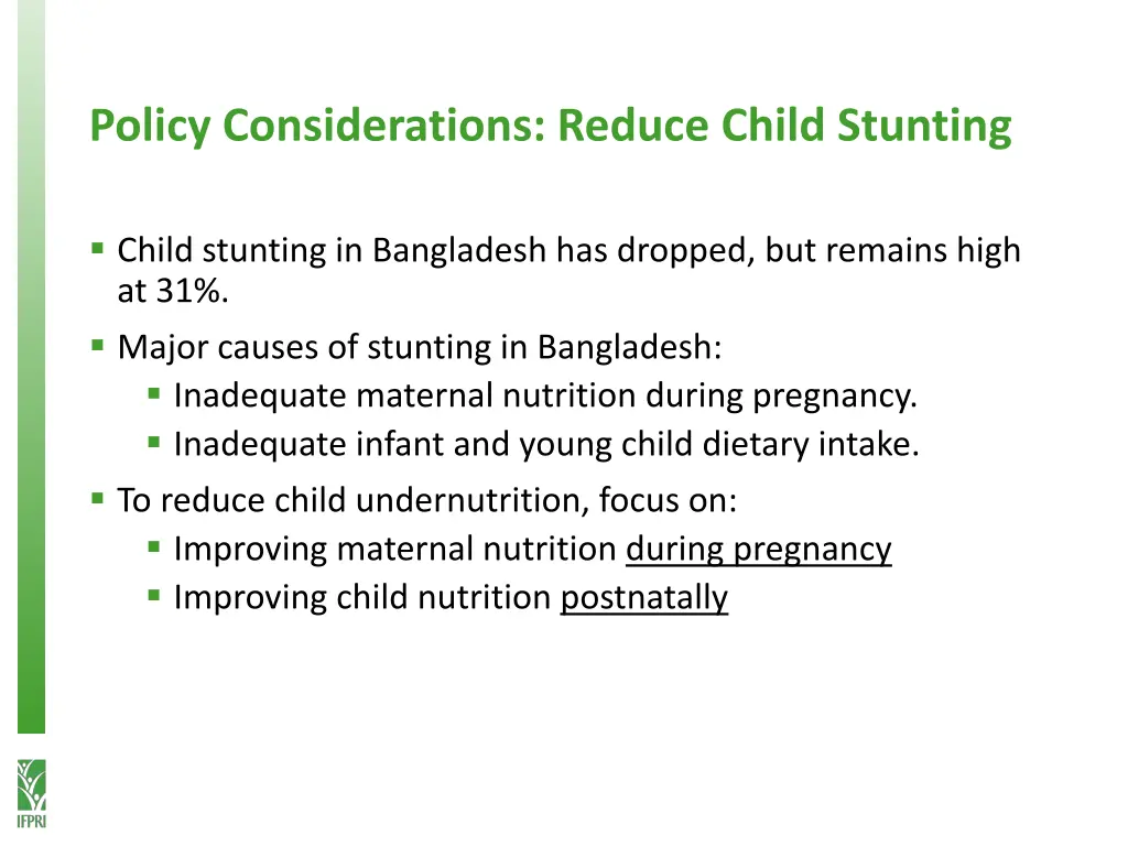 policy considerations reduce child stunting