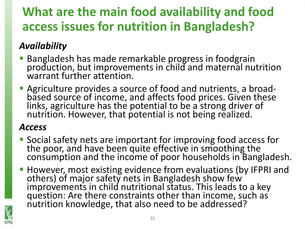 what are the main food availability and food