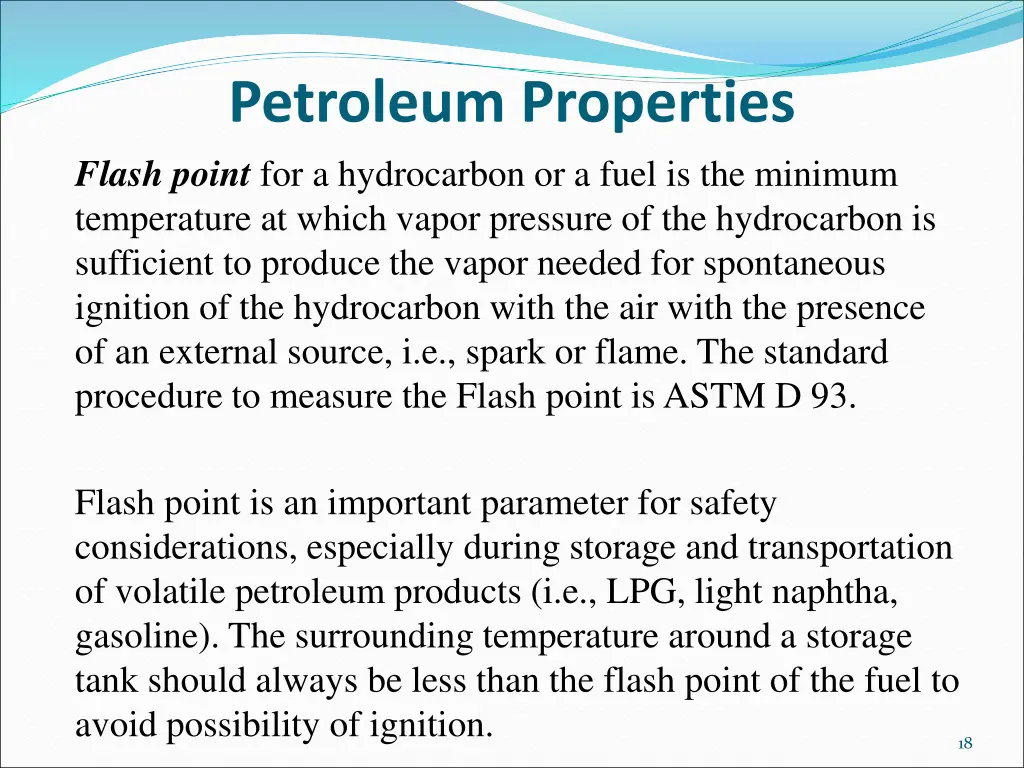 petroleum properties flash point