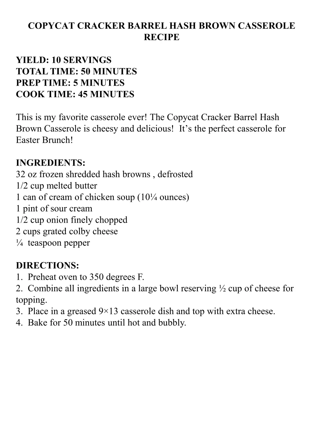 copycat cracker barrel hash brown casserole recipe