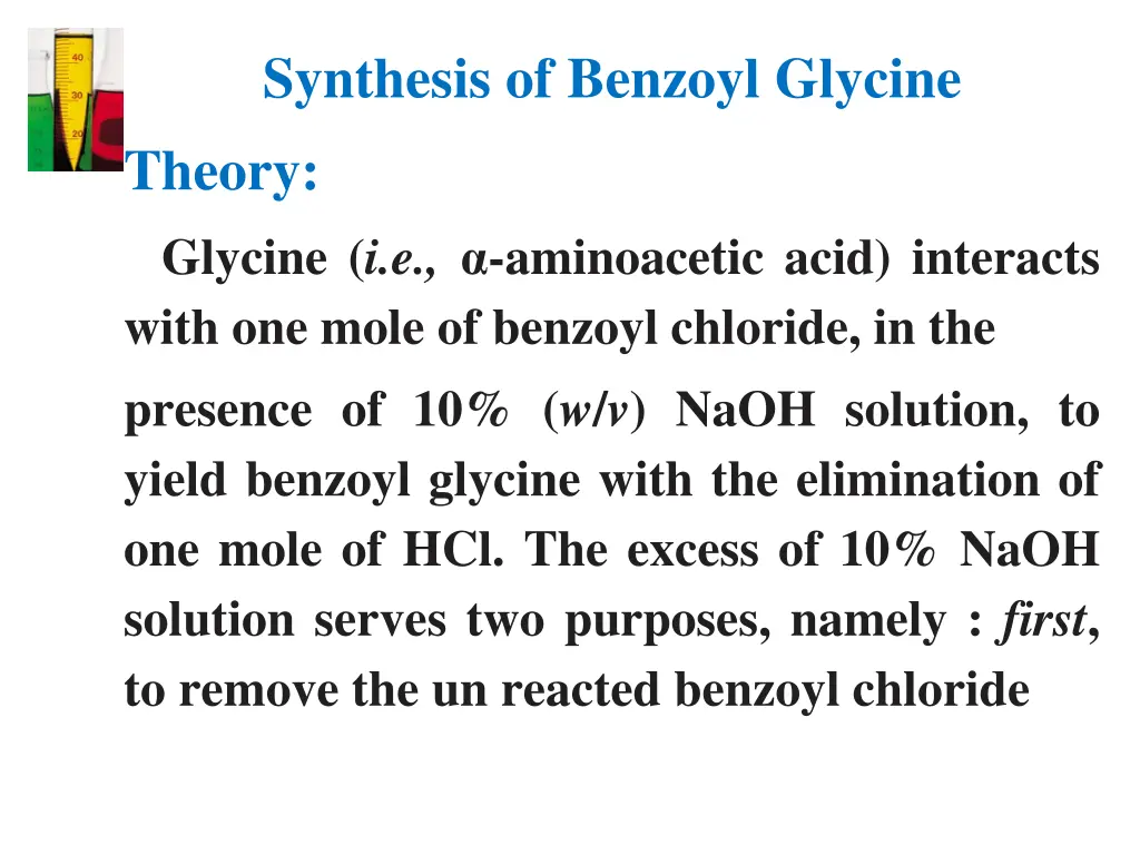 synthesis of benzoyl glycine theory glycine