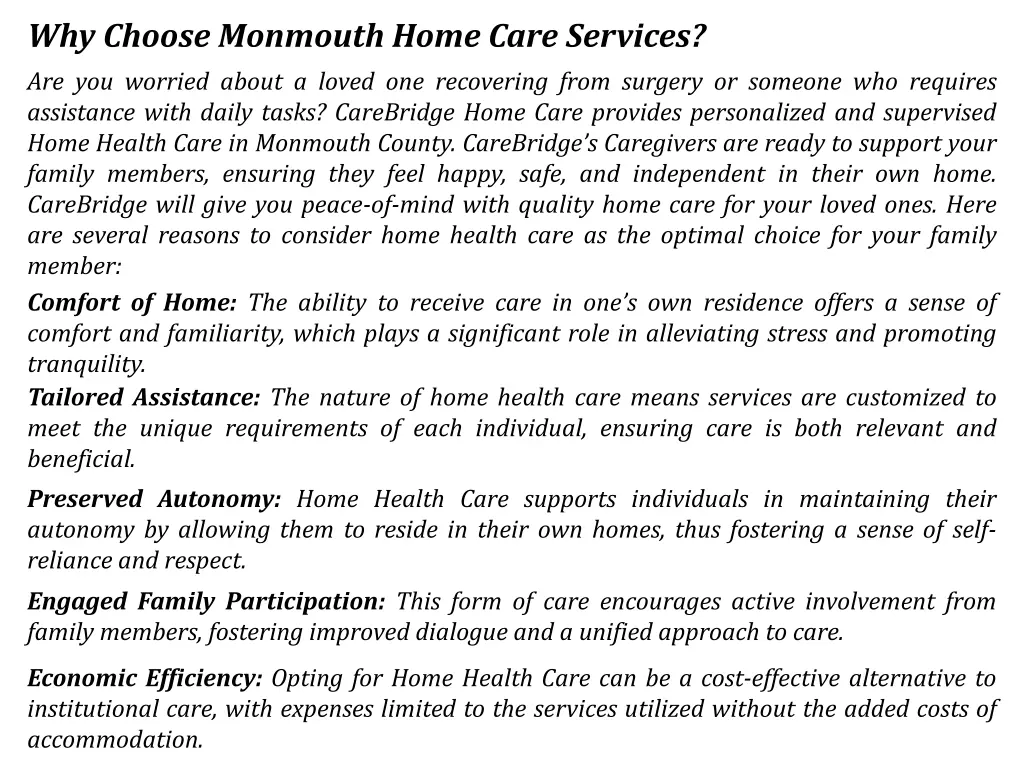 why choose monmouth home care services