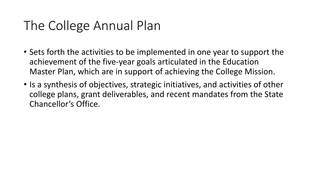 the college annual plan