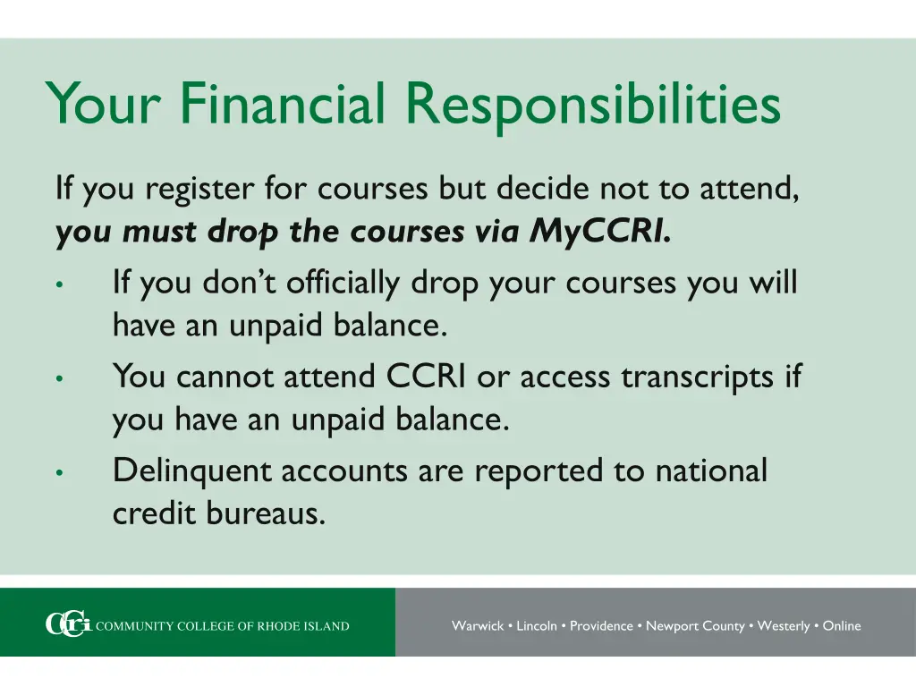 your financial responsibilities