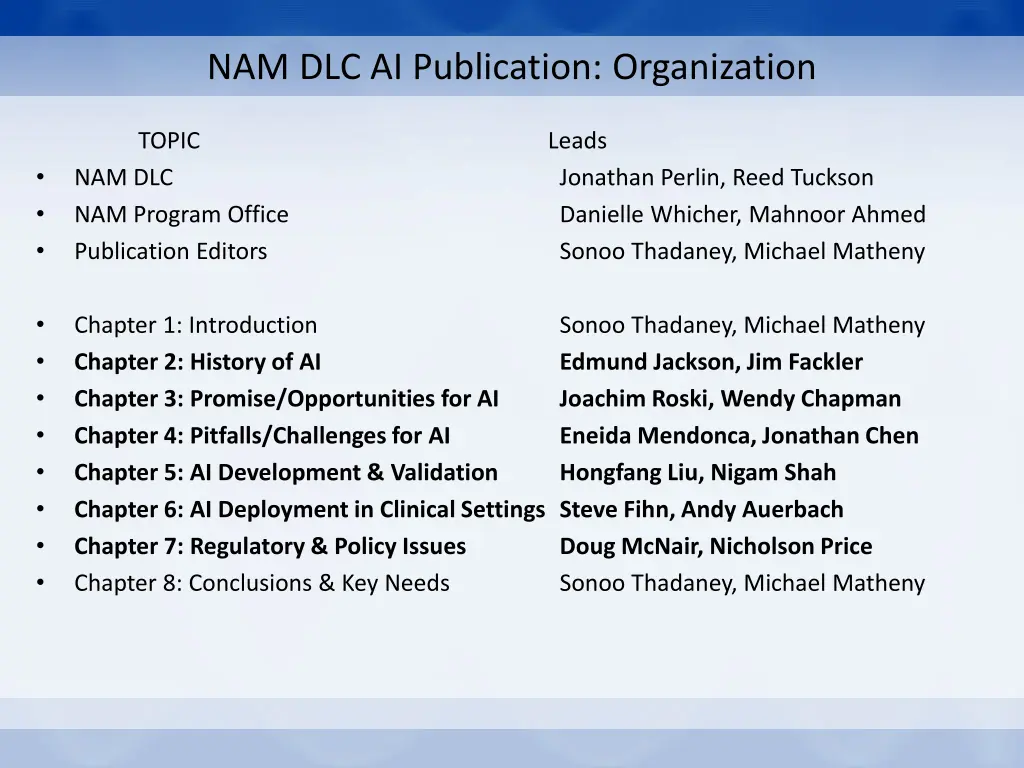 nam dlc ai publication organization