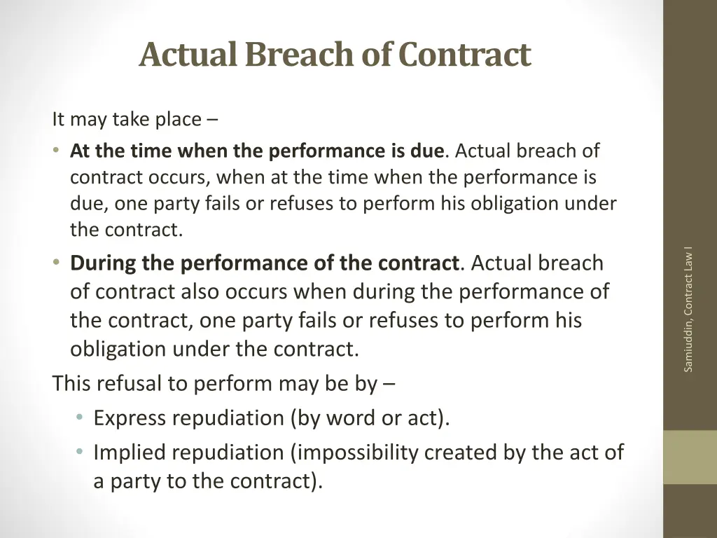 actual breach of contract