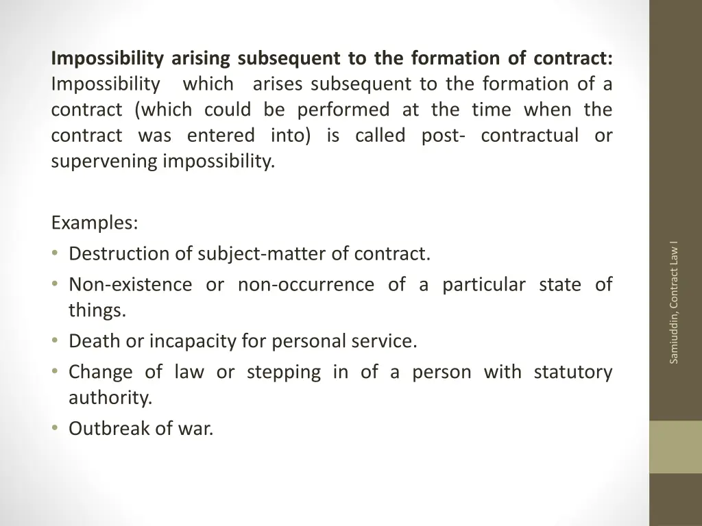 impossibility arising subsequent to the formation