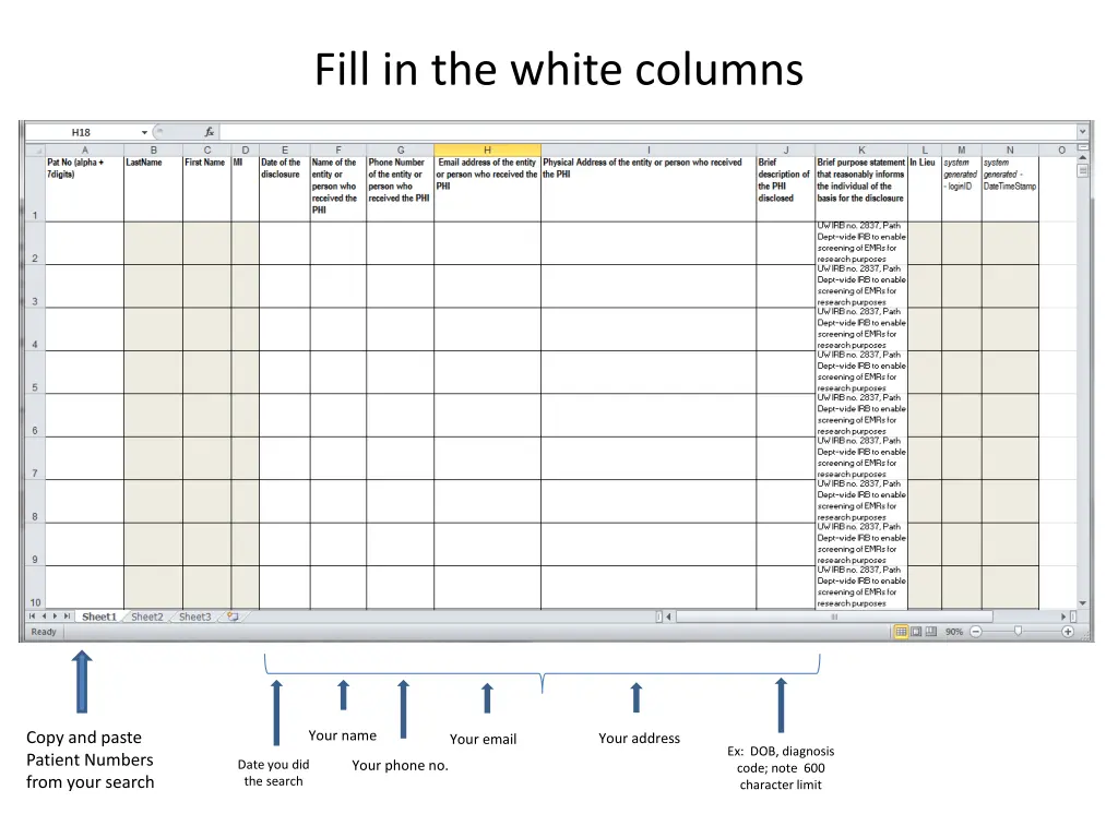 fill in the white columns