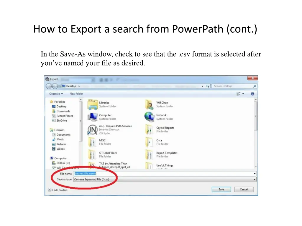 how to export a search from powerpath cont