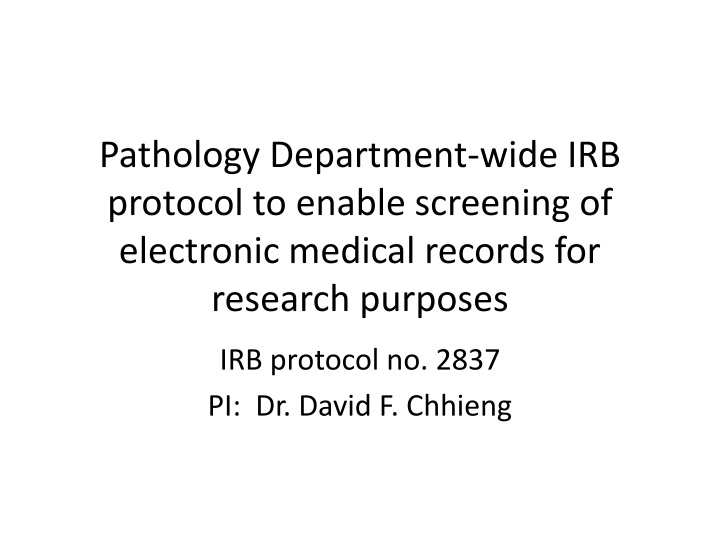 pathology department wide irb protocol to enable