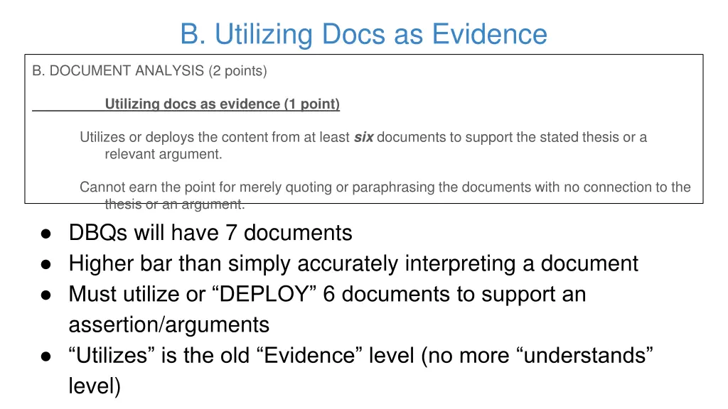 b utilizing docs as evidence