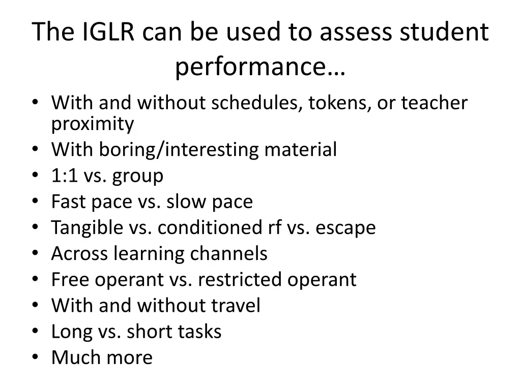 the iglr can be used to assess student