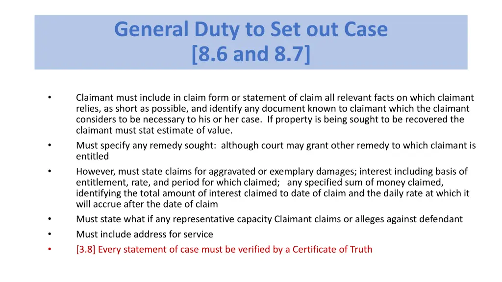 general duty to set out case 8 6 and 8 7