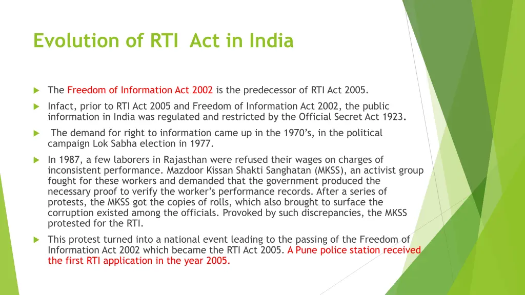 evolution of rti act in india