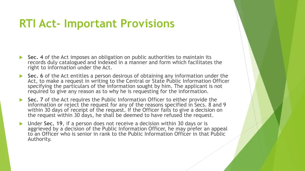 rti act important provisions