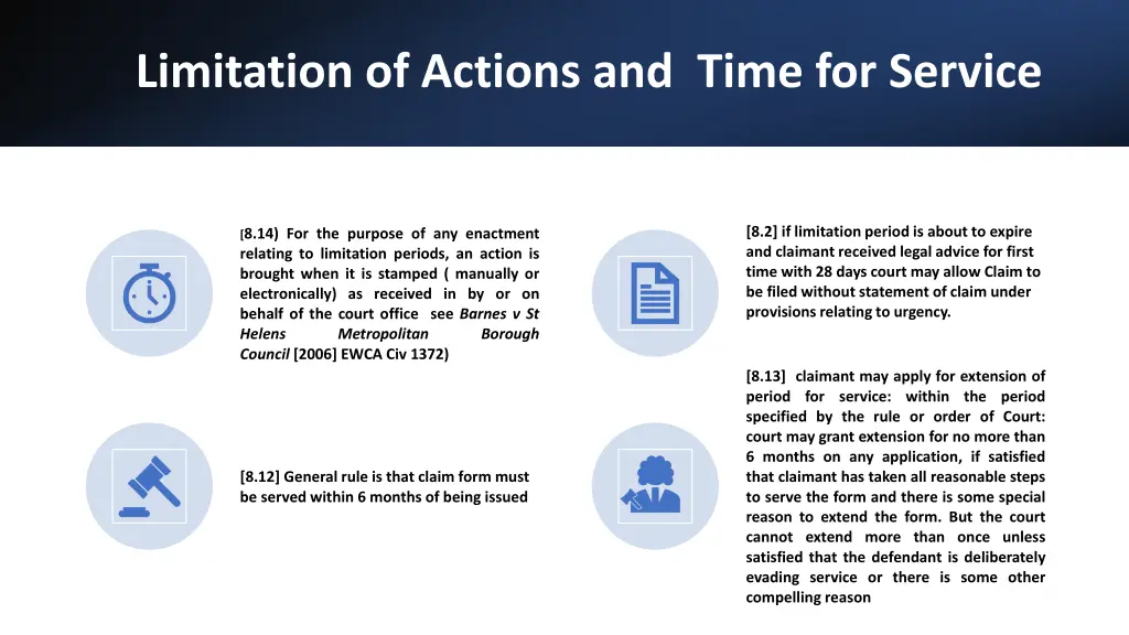 limitation of actions and time for service