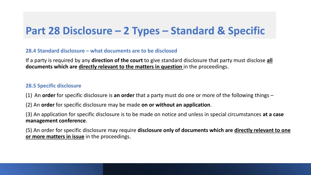 part 28 disclosure 2 types standard specific