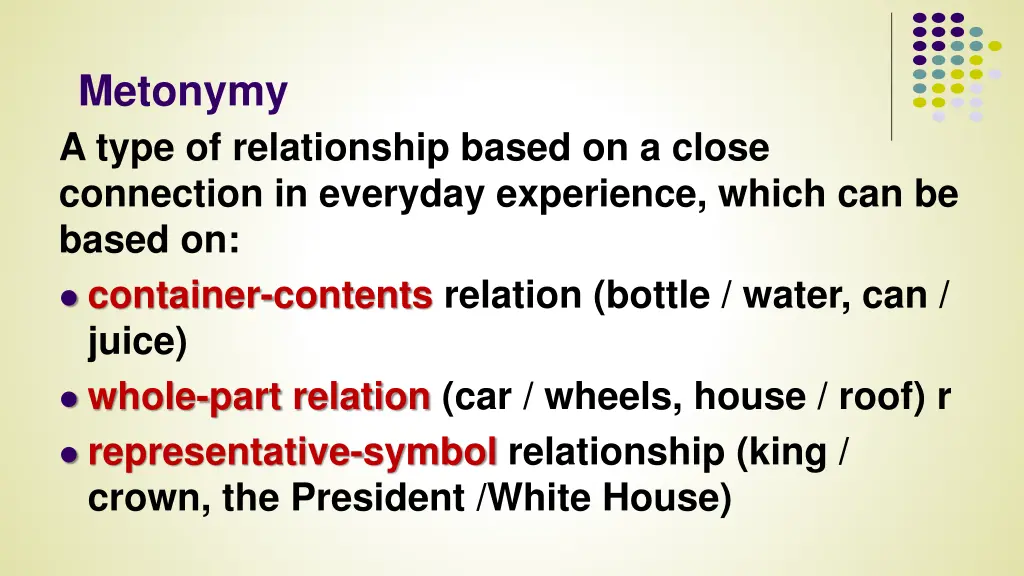 metonymy a type of relationship based on a close