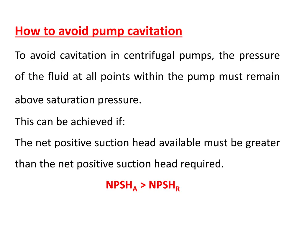 how to avoid pump cavitation