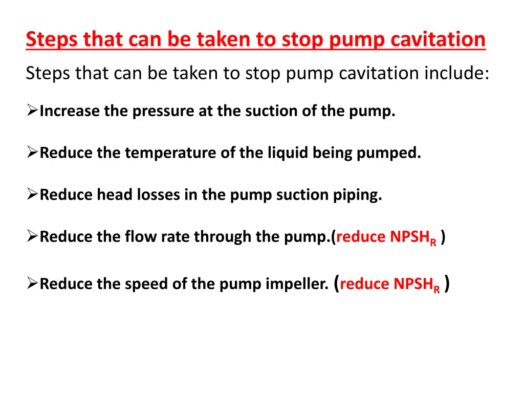 steps that can be taken to stop pump cavitation