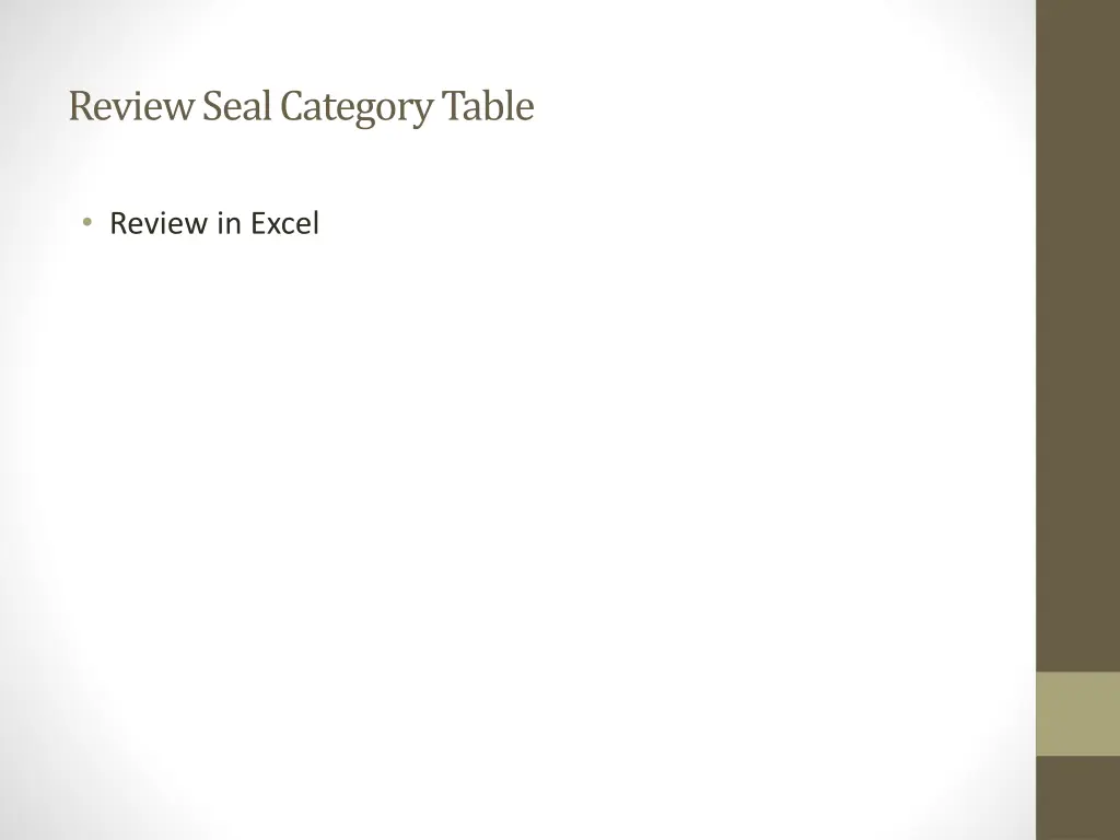 review seal category table