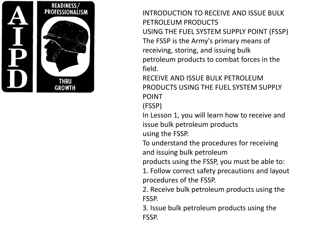 introduction to receive and issue bulk petroleum