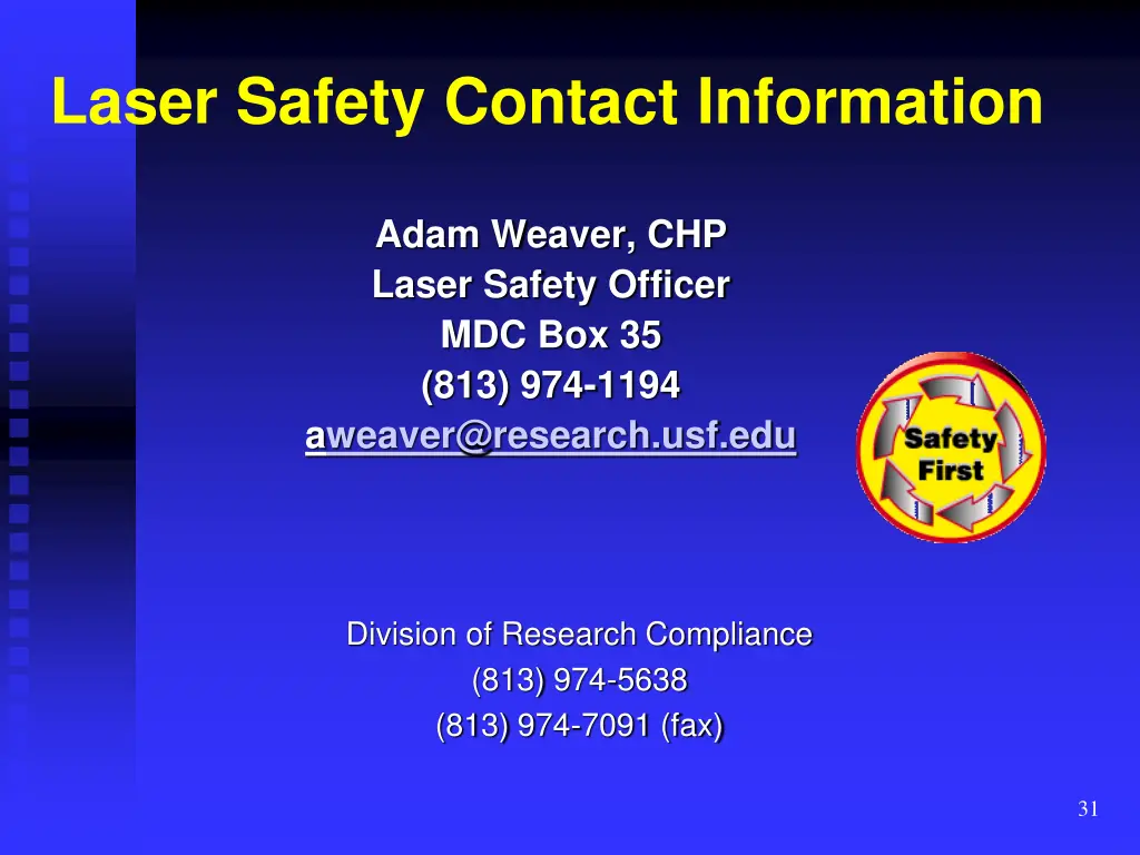 laser safety contact information